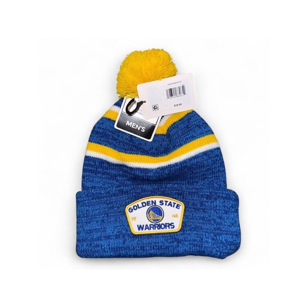 NBA Golden State Warriors Men's Blue Pom Pom Beanie Winter Hat Knit Cap